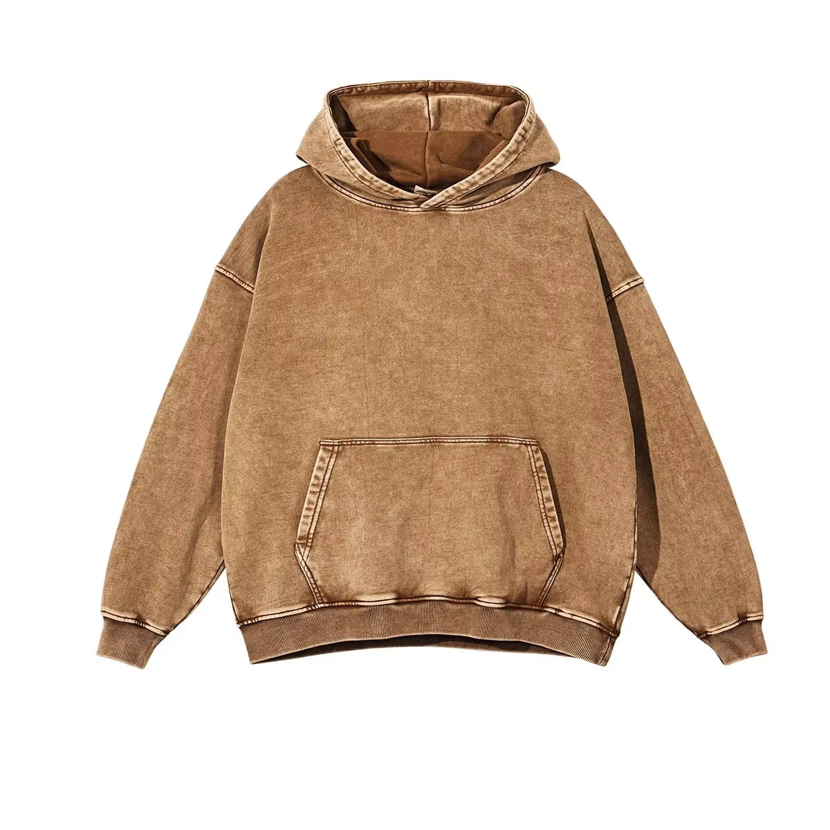 2024 Autumn/Winter American Style Distressed Sweatshirt Women'S 420G Hooded round Neck Jacket Couple Clothing Sweatshirt Waxed
