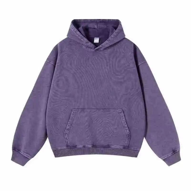 2024 Autumn/Winter American Style Distressed Sweatshirt Women'S 420G Hooded round Neck Jacket Couple Clothing Sweatshirt Waxed
